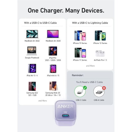 Anker Nano Charger 30W Compact USB-C Charger with GaN Technology