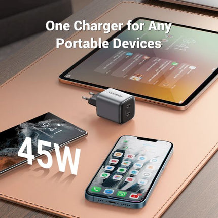 UGREEN Nexode 45W dual‑port USB‑C GaN fast charging wall adapter